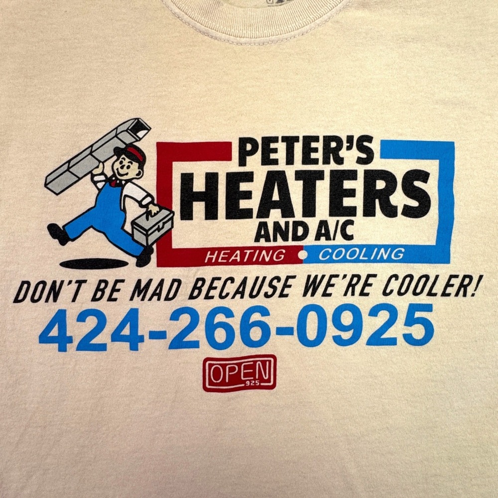 Open 925 Shirt Men's Medium Peter's Heaters‎ And A/C Graphic T-Shirt Beige